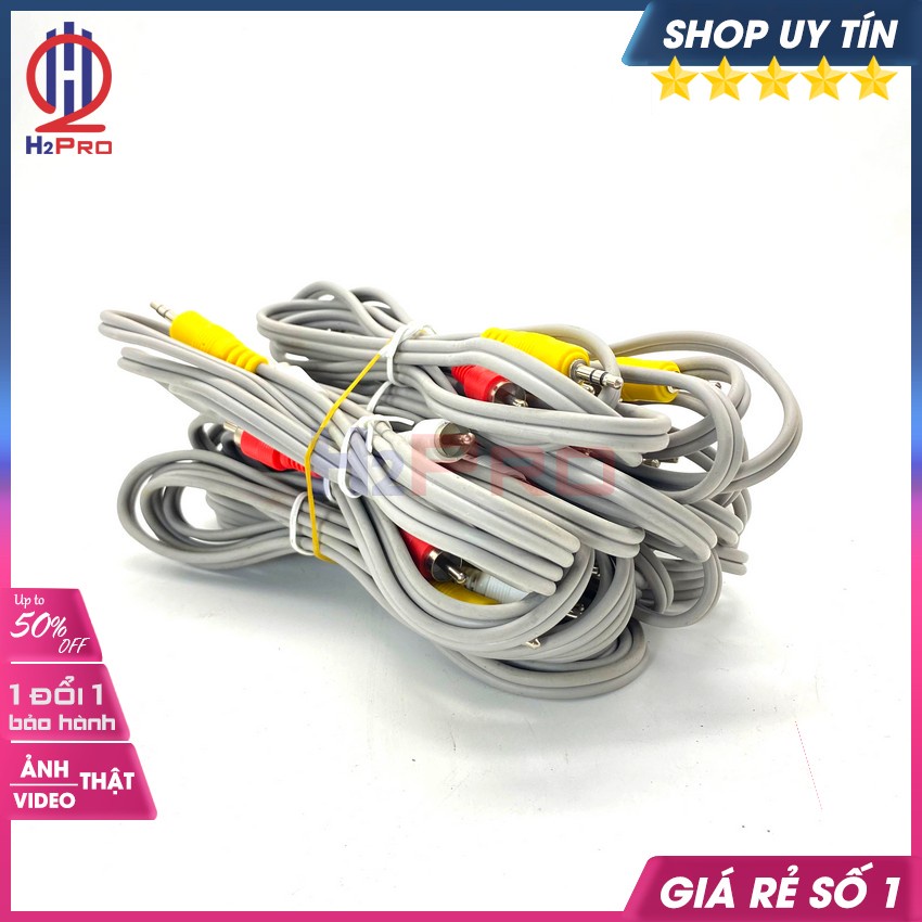 10 Dây Av 1 Ra 2, Dây 3.5Mm Ra 2 Av Dài 140Cm Cao Cấp, Dày Dặn, Chống Nhiễu, Cáp Loa 3.5 Ra 2 Đầu Av Hoa Sen-H2Pro Audio