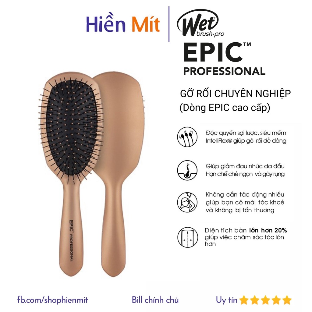 50 Mẫu Lược Wet Brush PRO Detangler gỡ rối giảm rụng tóc auth chính hãng mini Wetbrush paddle rose gold epic