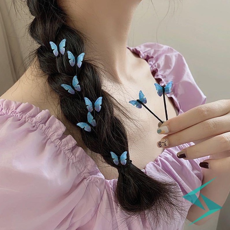 Set 4 Kẹp Tóc Hình Bướm Màu Xanh Dương Cho Bé Gái