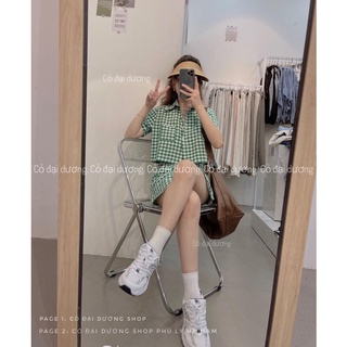 set áo sơ mi kẻ kèm cv kẻ rúm