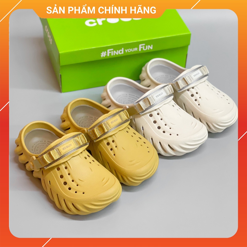 Dép Crocs Pollex Echo Clog nam nữ unisex màu trắng kem và vàng size 36 đến 44 - Hàng chính hãng - Sấu vui vẻ Official