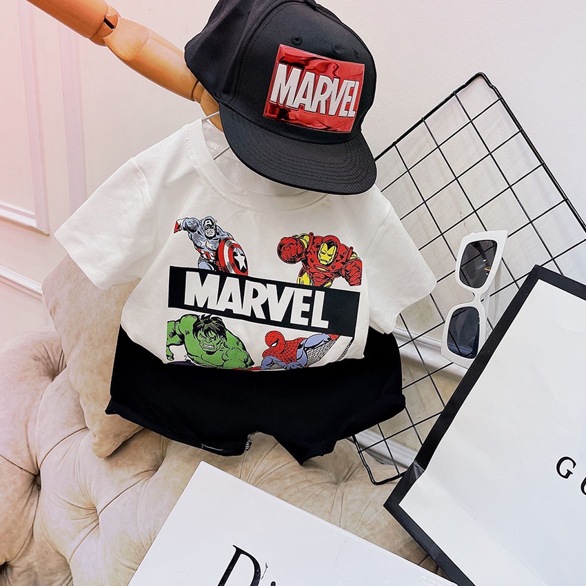 Bộ Quần Áo Cộc Tay In Siêu Nhân MARVEL Vải Coton Tàu Loại 1 Cho Bé Từ 7-19kg Mã CT12