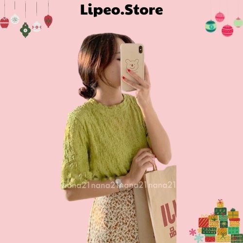 Áo xốp nhún cổ tròn cộc tay, Áo trơn 4 màu