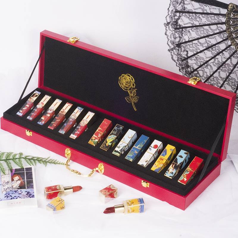 Hoa bão thành phố bị cấm, đặt hộp quà tặng đầy đủ hộp phù hợp với không khí Trung Quốc, gửi bạn gái, 16 màu của son bóng