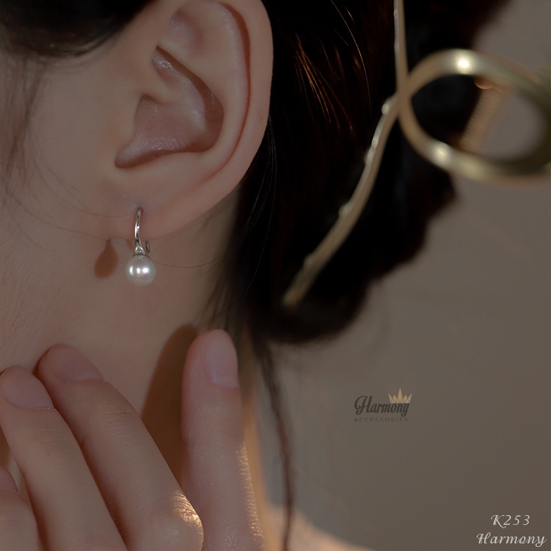 Bông tai ngọc trai nhân tạo bạc nữ tính dáng móc sang chảnh | HARMONY ACCESSORIES K253