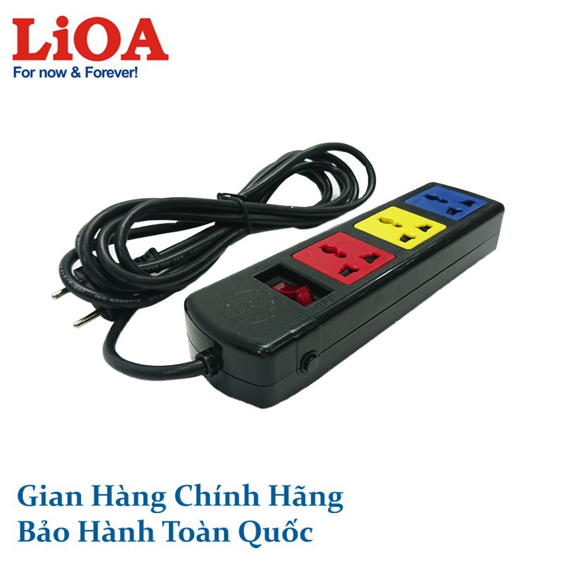 Ổ cắm điện LiOA công tắc 2 cực, 3 ổ cắm 3DN2.32N - 3DN2.52N