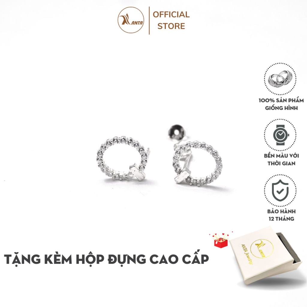 Bông tai bạc ATJ9084 , hoa tai nữ hình tròn đá ANTA Jewelry