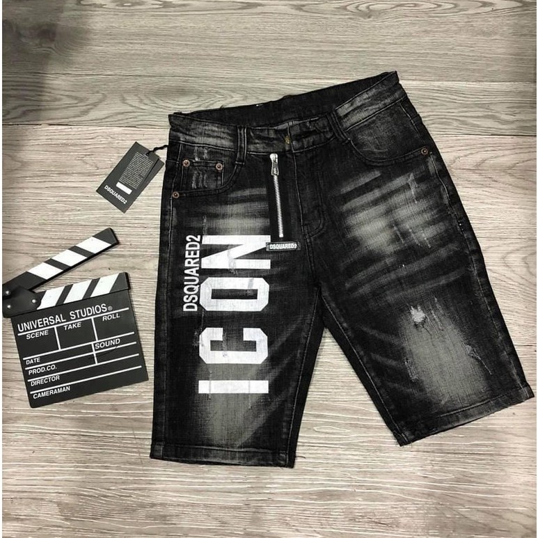 Quần short jean nam ICO.N DSQ đen chất bò co dãn mẫu mới nhiều màu cao cấp