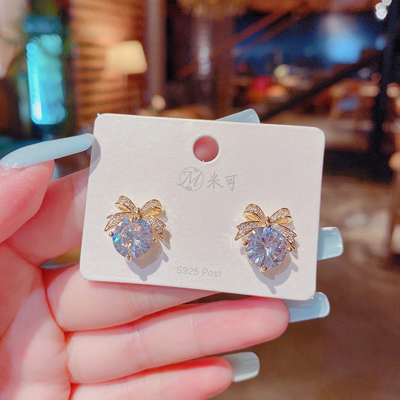 Bông Tai Hình Nơ Đính Đá Cao Cấp Thời Trang Dành Cho Nữ