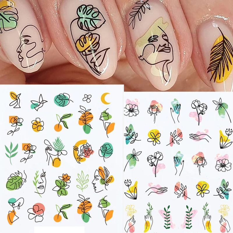 [Hàng mới về] Nhãn dán họa tiết hoa / lá đơn giản trang trí móng dễ thương DIY