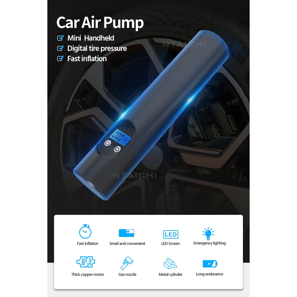 Máy Bơm Điện Tử Cầm Tay Thông Minh Đa Năng | Bơm Lốp Ô Tô , Xe Máy,Bóng...Tích Hợp Đèn Flash, Pin Lithium Có Thể Sạc Lại