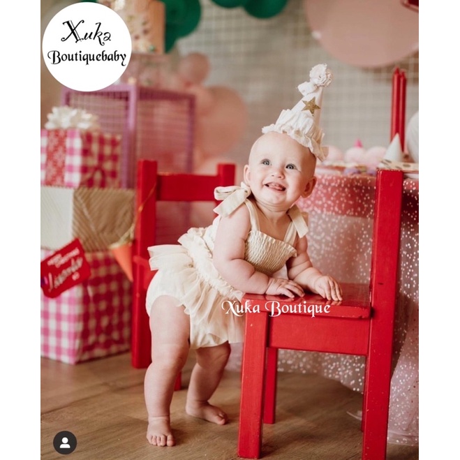 Váy Body Chip Ren buộc dây màu kem Soft Cotton Cao Cấp bé gái (ảnh thật) Size 73-80-90-100