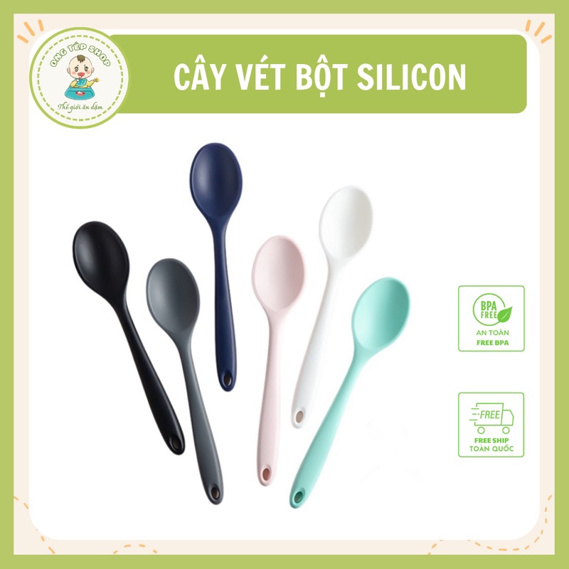 Thìa silicon vét bột, muỗng silicon cán dài chịu nhiệt