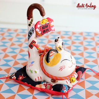 Mèo Thần tài Đuôi dài sứ "Bình An Cát Tường" 25cm