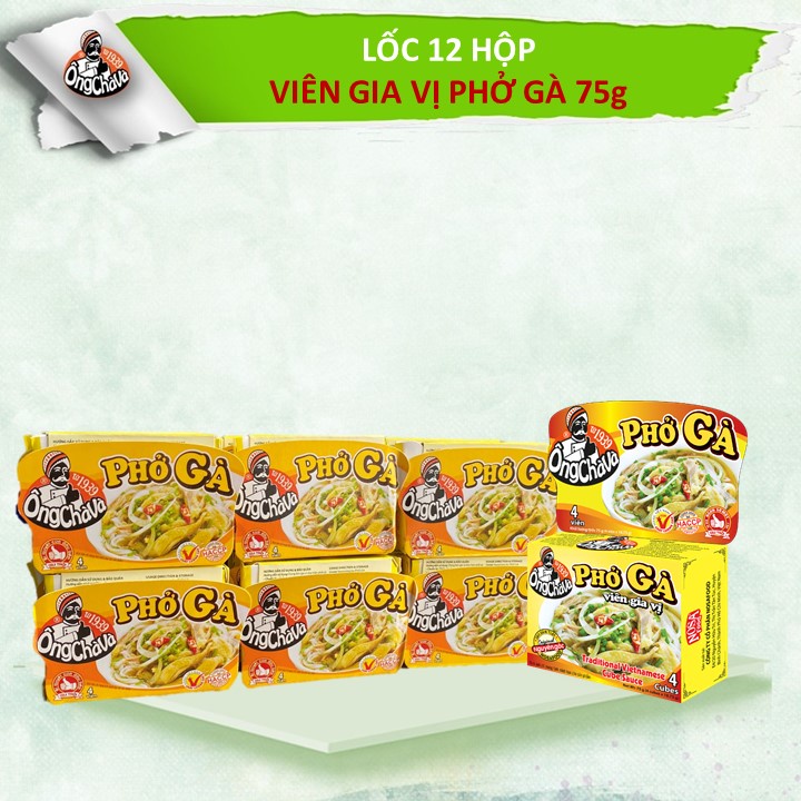 Lốc 12 hộp Viên gia vị Phở Gà 75gram (Pho Chicken seasoning cube)