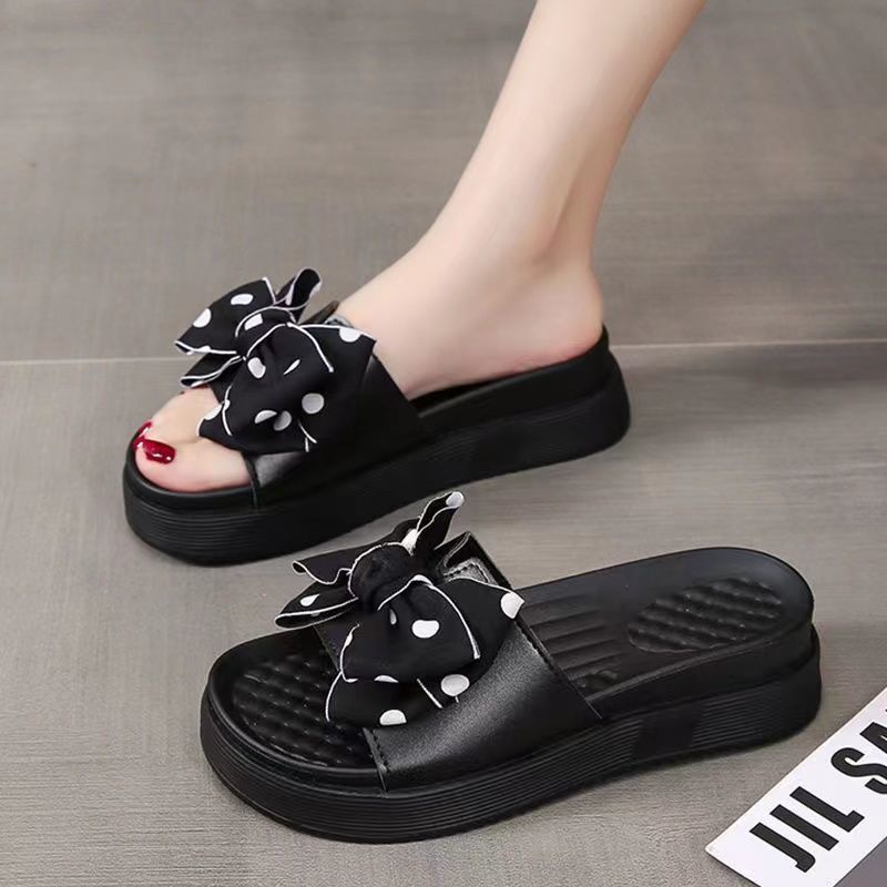 Dép bánh mì đế cao Dép đế xuồng Dép Sandal Đế Xuồng Dày Quai Nơ Chống Trượt Thời Trang Mùa Hè Mới 2022