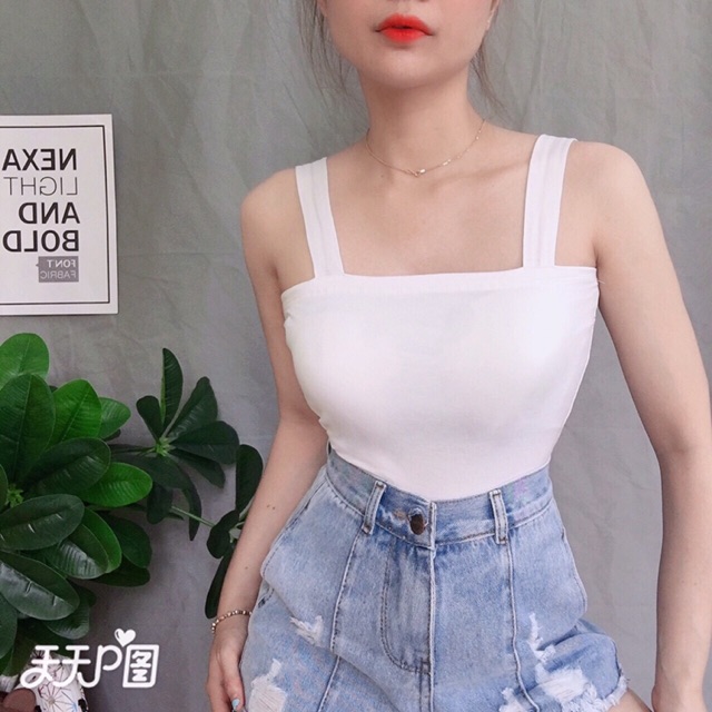 Áo thun 2 dây bản to, áo croptop hai dây kèm mod - Colory shop