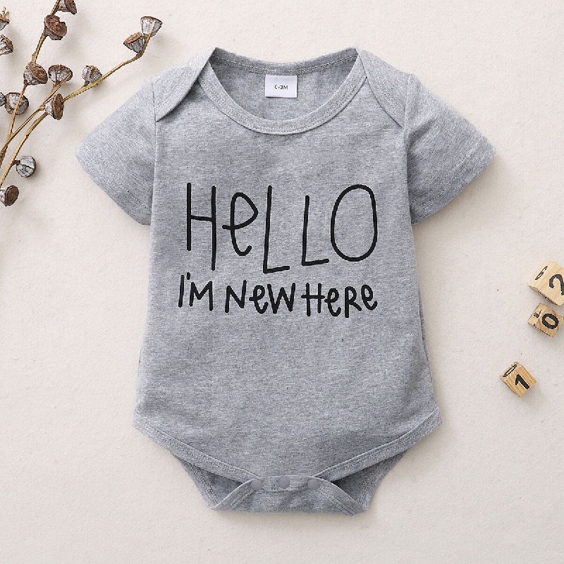 Áo liền quần MIKRDOO bằng cotton có in chữ dành cho trẻ em 0-12 tháng