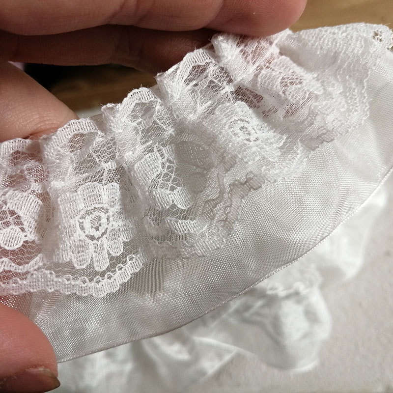 Dải ren lưới hai lớp màu đen/ trắng dài 1m dùng trang trí giường ngủ