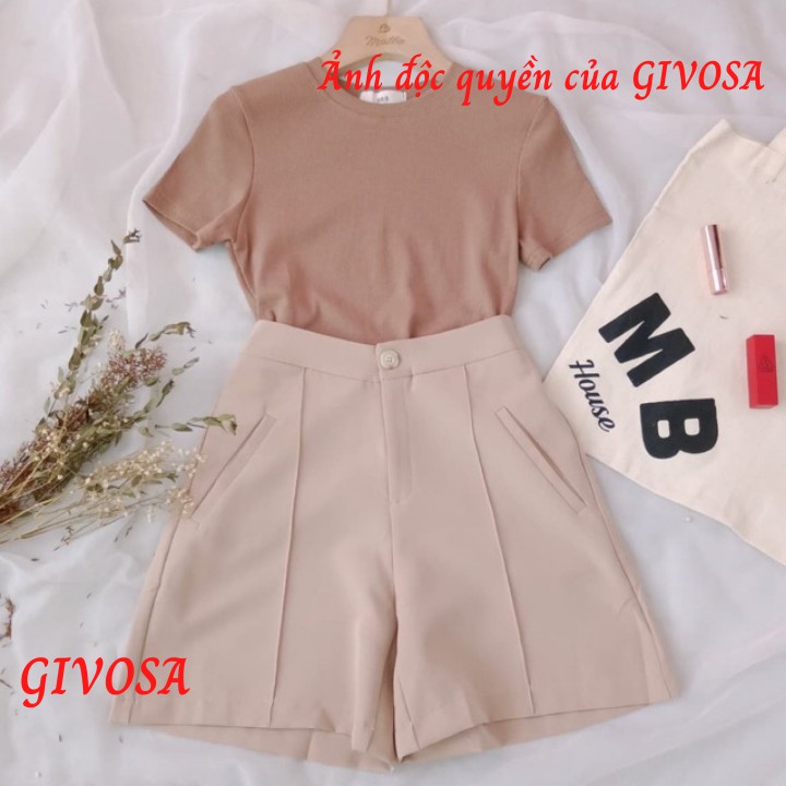 Quần sooc Goness đùi vải cạp cao cho nữ có khoá sau nhiều màu dễ phối đồ | BigBuy360 - bigbuy360.vn