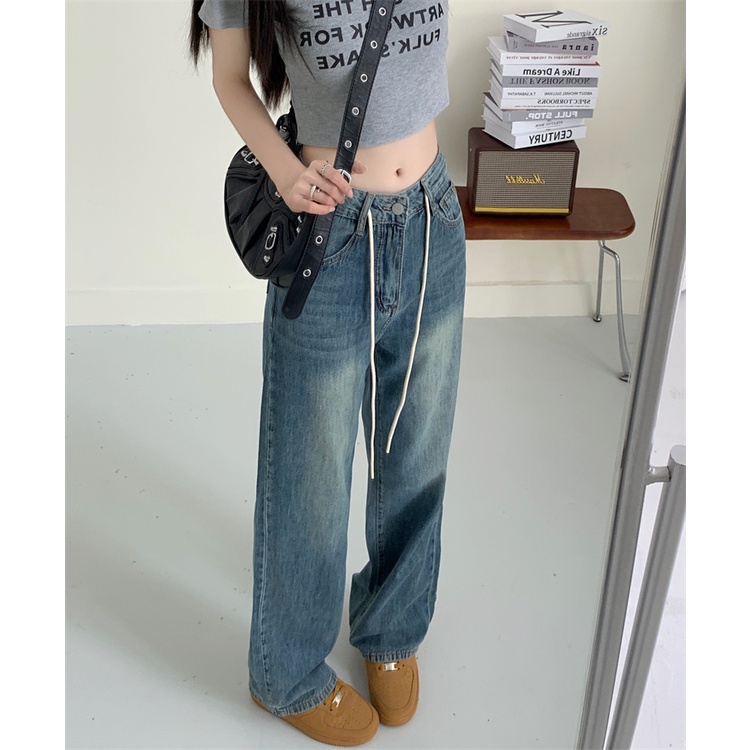 QKOOLE  Quần Jean Ống Đứng Lưng Cao Thời Trang Hàn Quốc Cho Nữ quần jean nữ ống đứng lưng cao