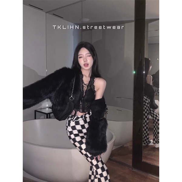 TKLIHN Áo khoác Lông Ulzzang Croptop Sexy phong cách FASHIONITA 2021