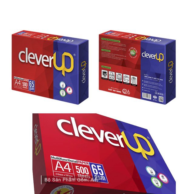 Giấy In Clever Up A4 Định lượng 65gsm, Độ trắng 92, Quy Cách 500 Tờ/ Ram