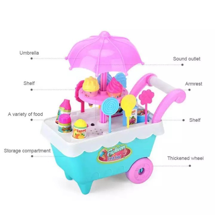 Bộ Đồ Chơi Xe Đẩy + Giỏ Đựng Kem / Kẹo / Món Tráng Miệng Độ