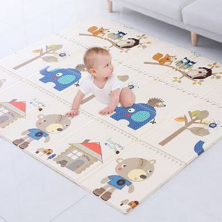 Thảm trải sàn xốp XPE 2 mặt phủ Silicone Hàn Quốc mẫu đẹp chống thấm tuyệt đối, chống ngã, cho bé tập bò kèm túi 1m8- 2m