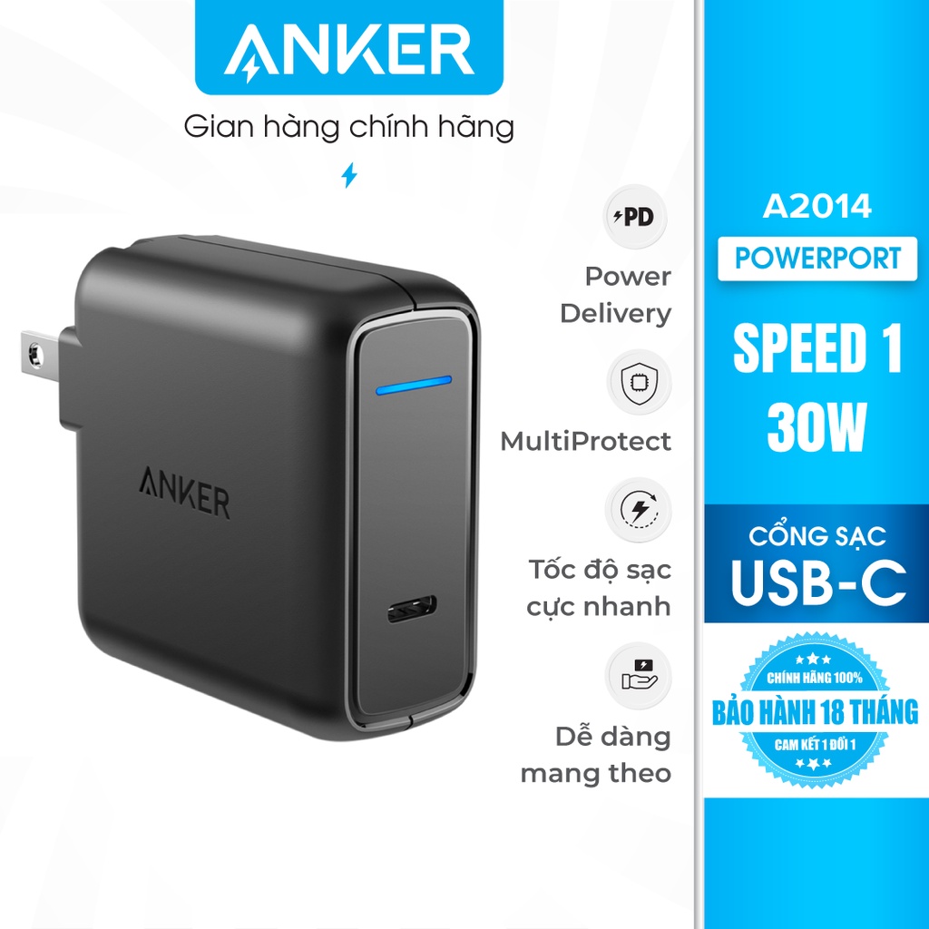 Sạc ANKER PowerPort Speed 1 USB-C, 30w –