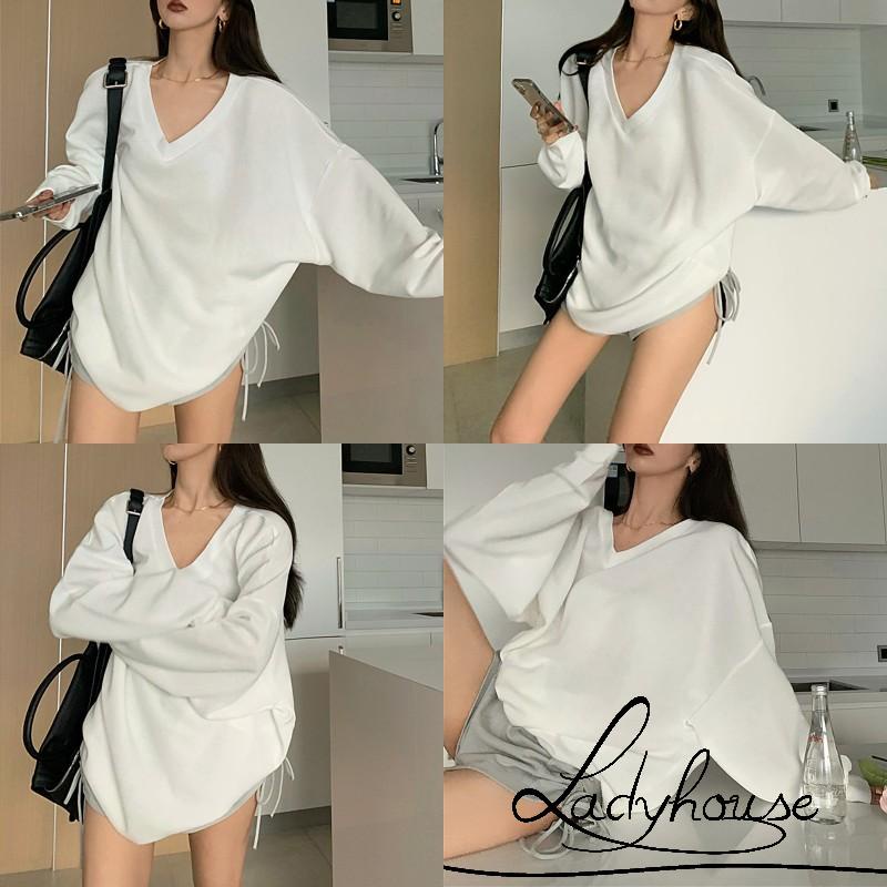 Áo Thun Tay Dài Cổ Tròn Màu Sắc Trơn Thời Trang Dành Cho Nữ