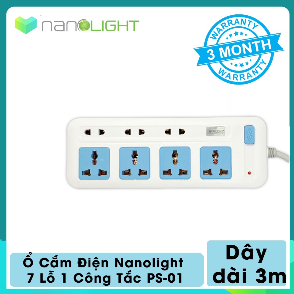Ổ Cắm Điện Nanolight 7 lỗ 1 công tắc PS-01