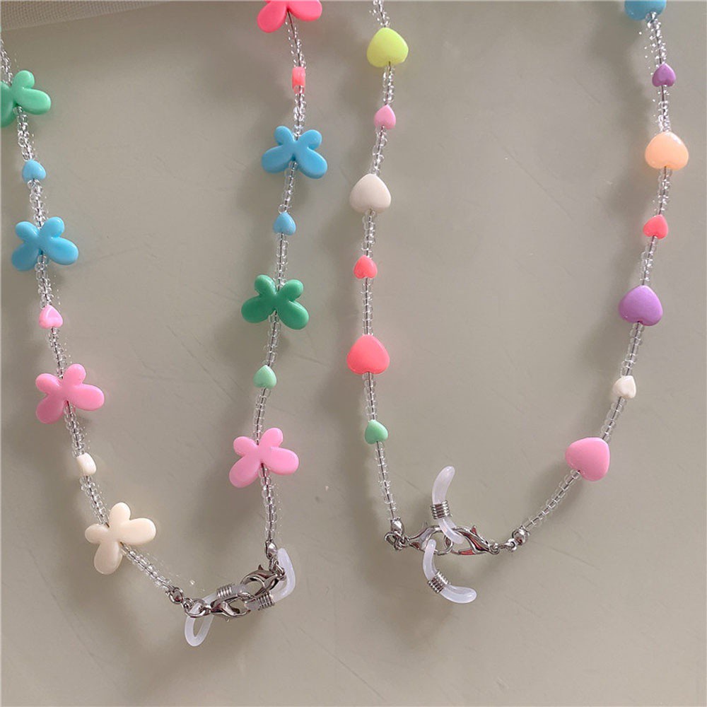 Dây Đeo Kính Chống Thất Lạc Bằng Nhựa Acrylic Hình Trái Tim / Bướm Màu Cầu Vồng Dễ Thương Cho Nữ