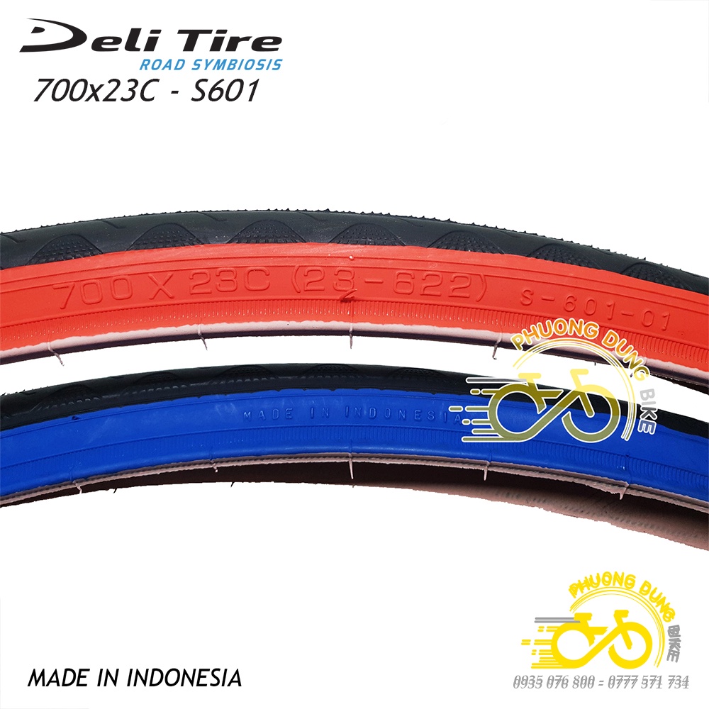 Cặp Lốp (vỏ) và Ruột (săm) xe đạp Deli Tire S601 700x23C (Lốp Màu) - Van dài 60mm