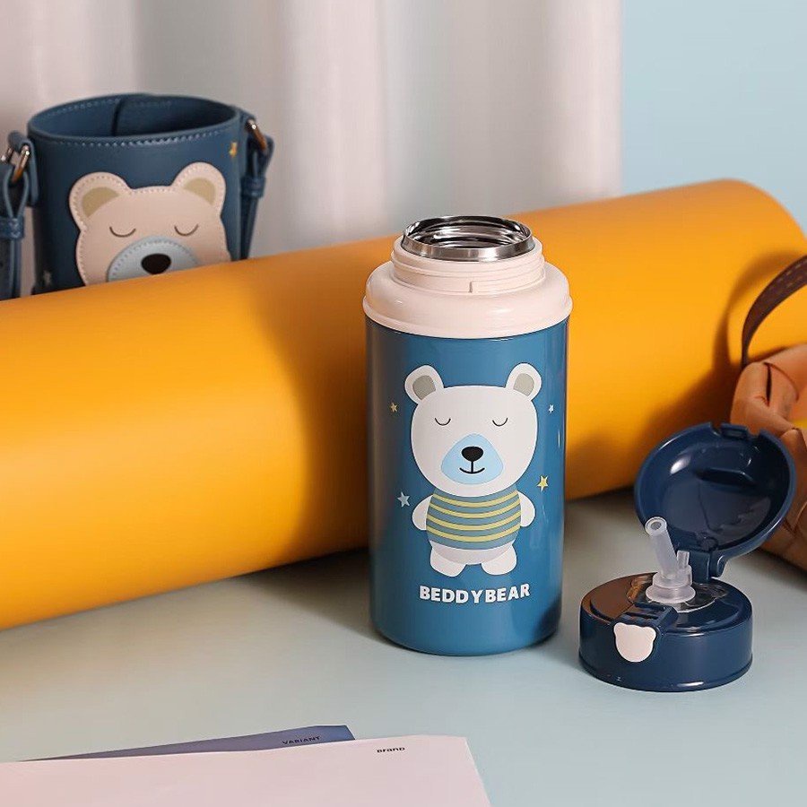 Bình Nước Giữ Nhiệt BeddyBear Cho Bé Từ 2 Tuổi Trở Lên Họa Tiết 3D Gấu Trắng RT105