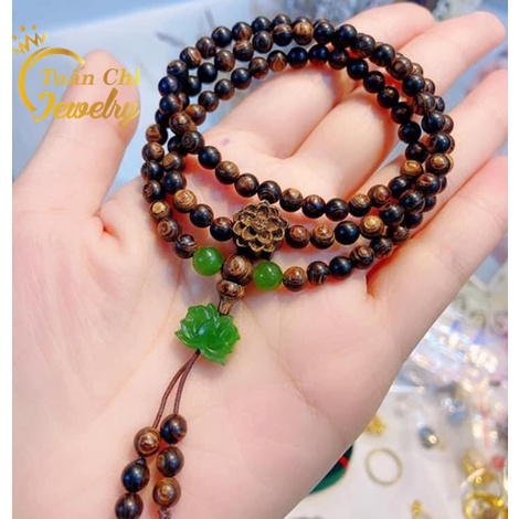 ⚡BẢO HÀNH⚡Chuỗi Tràng 108 Hạt Trầm Sánh Chìm Tự Nhiên- Vòng Tay Trầm Hương Kết Hơp Hoa Sen Ngọc Phong Thủy Cao Cấp