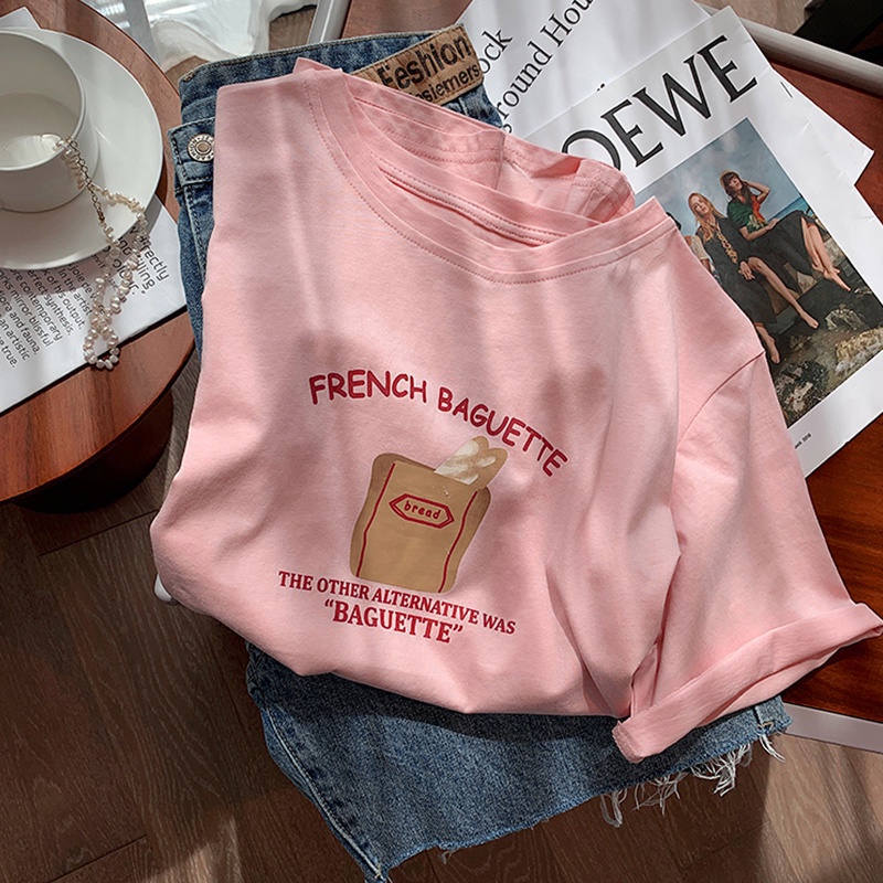 Áo thun HIIXIIVI 100% cotton tay ngắn cổ tròn in chữ phong cách Hàn Quốc thời trang mùa hè 2022 cho nữ
