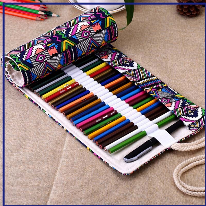 Túi cuộn đựng bút chì bằng vải canvas 36/48/72 /12 lỗ
