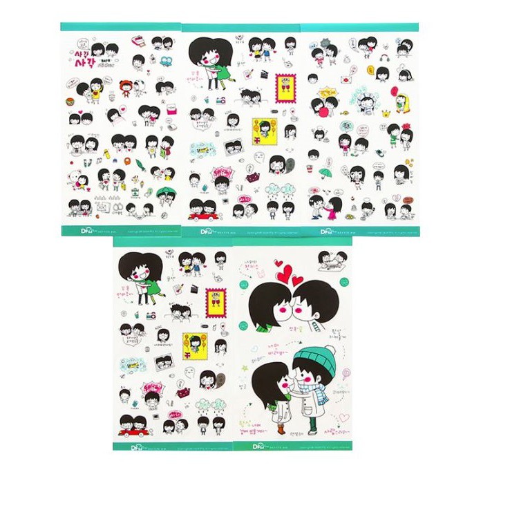Bộ 5 Tấm Sticker Trang Trí Nhật Ký Tình Yêu Màu Xanh Lá FF026