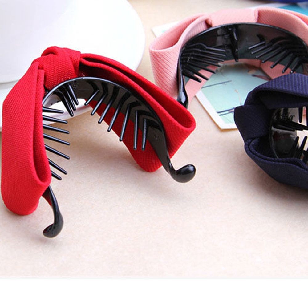 Women Hair Claw Solid Big Bows Banana Hairpins Ties Ponytail Headband Hair Clips
