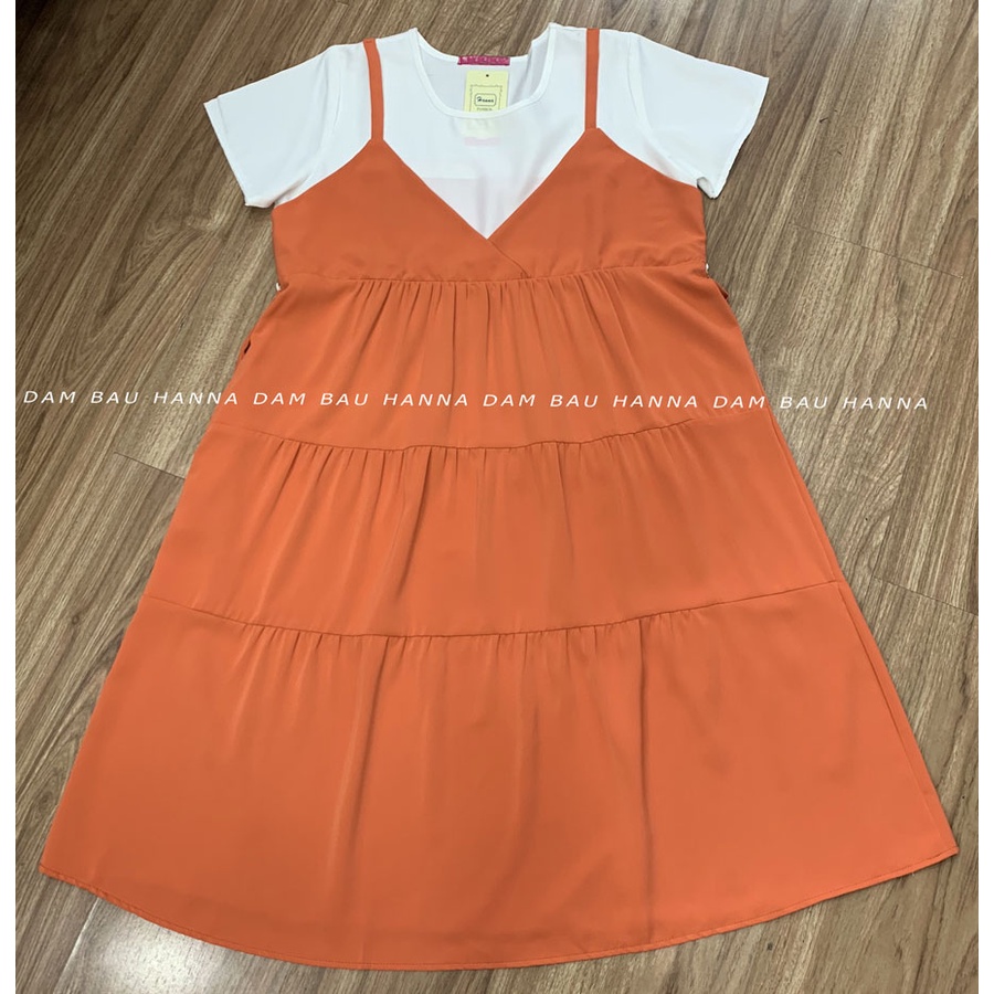 [HANNA] Đầm bầu giả yếm dễ thương cho mẹ trẻ free size 40-75kg với vải chéo mỹ cao cấp thoáng mát mùa hè không nhăn