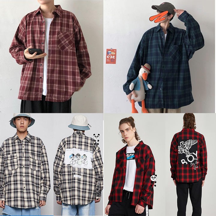 Áo Sơ Mi Caro Unisex Nam Nữ Kiểu Khoát Phôm Rông Trơn Hàn