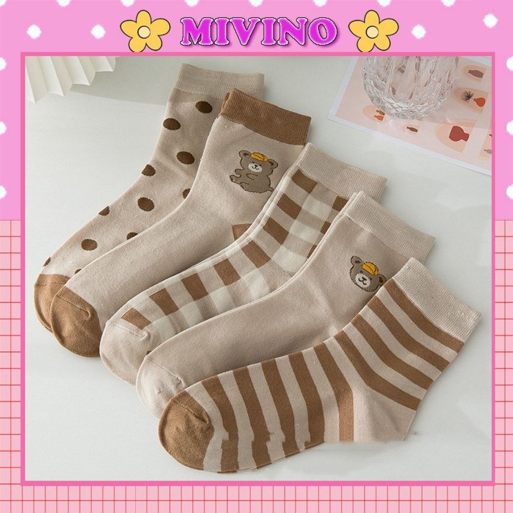 Tất nữ Mivino vớ cổ cao họa tiết gấu tone nâu ngộ nghĩnh đáng yêu TN139