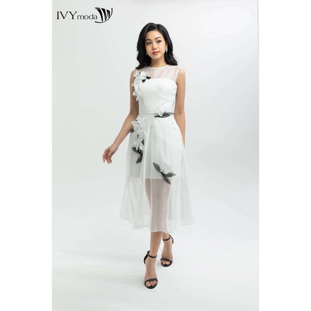 Đầm dạ hội hoa lan phối lưới IVY moda 45S2445