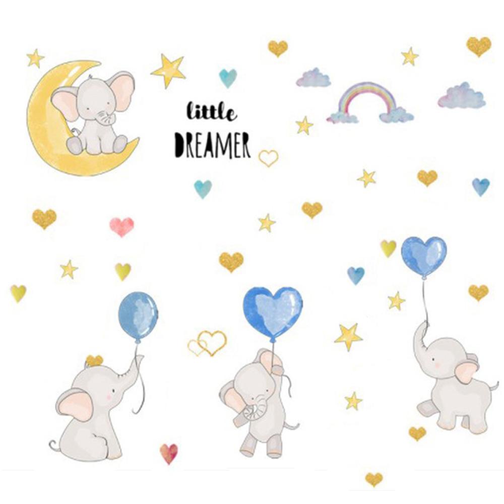 Sticker Dán Tường Họa Tiết Chú Voi Dễ Thương Bắt Mắt