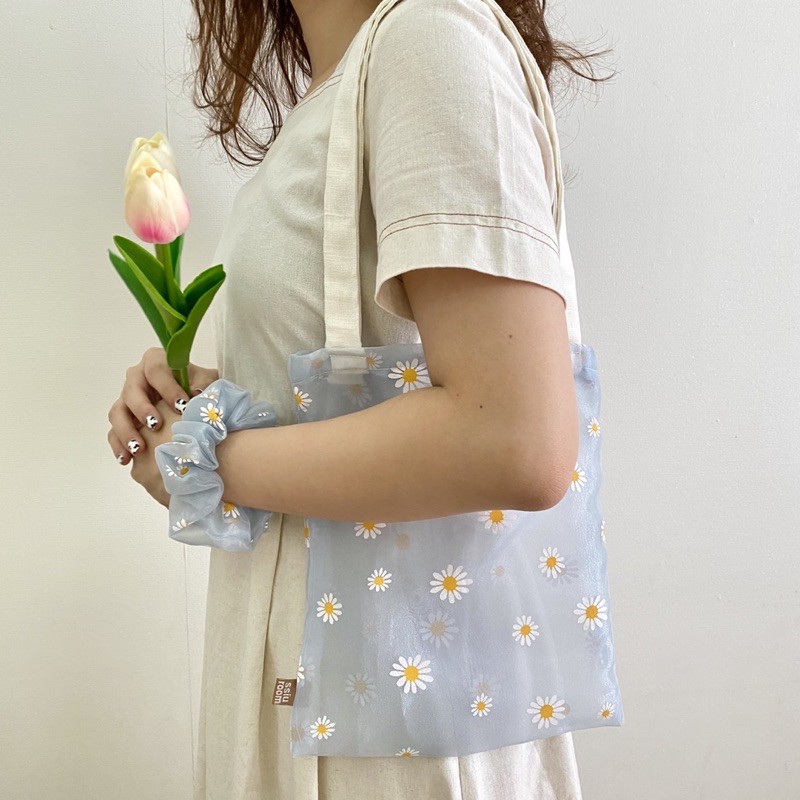 Scrunchies + túi tote organza hoa | ssiu.room