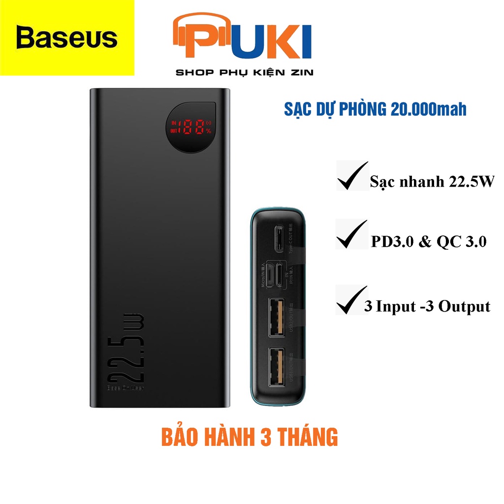 Sạc Dự Phòng 20000mah BASEUS-Cổng Sạc Nhanh 3.0