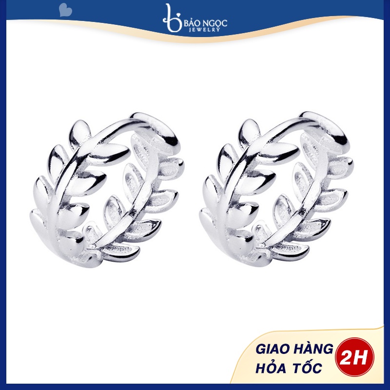 Khuyên Tai Bạc Nữ 925 Hình Lá Vòng Tròn - B2442 - Bảo Ngọc Jewelry