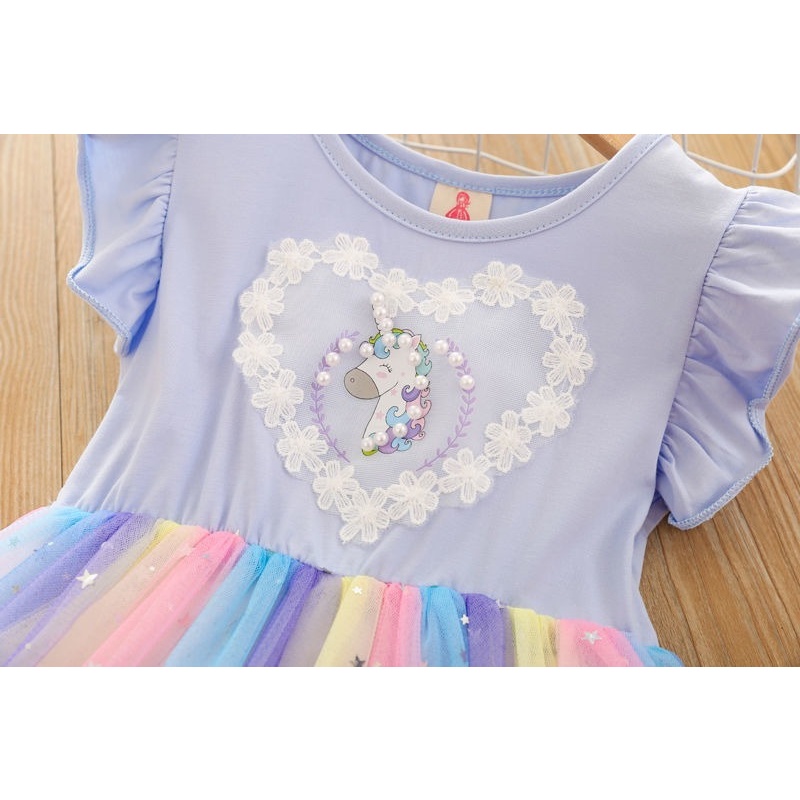 Đầm công chúa phối lưới màu cầu vồng xinh xắn thời trang mùa hè cho bé gái