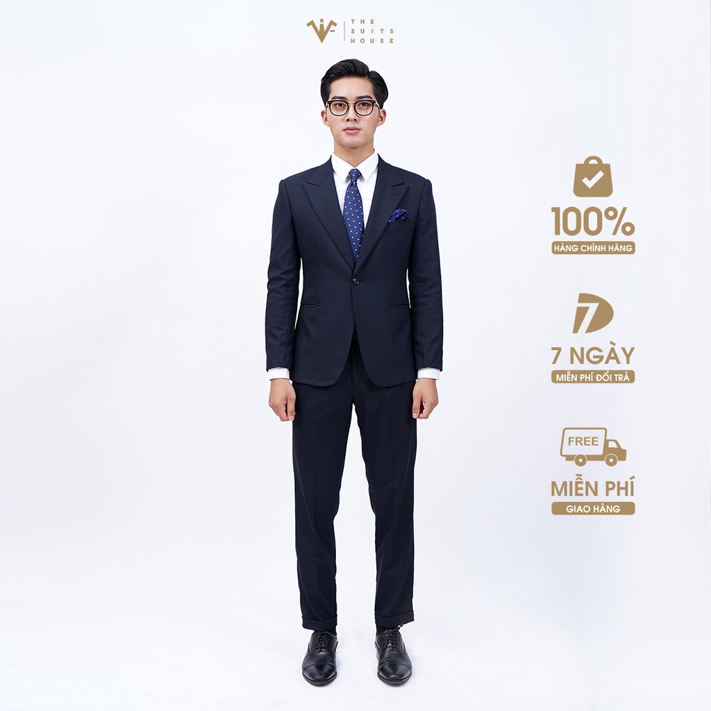 Bộ vest nam xanh đen vân xương cá, suits sartorial, form ôm The Suits House